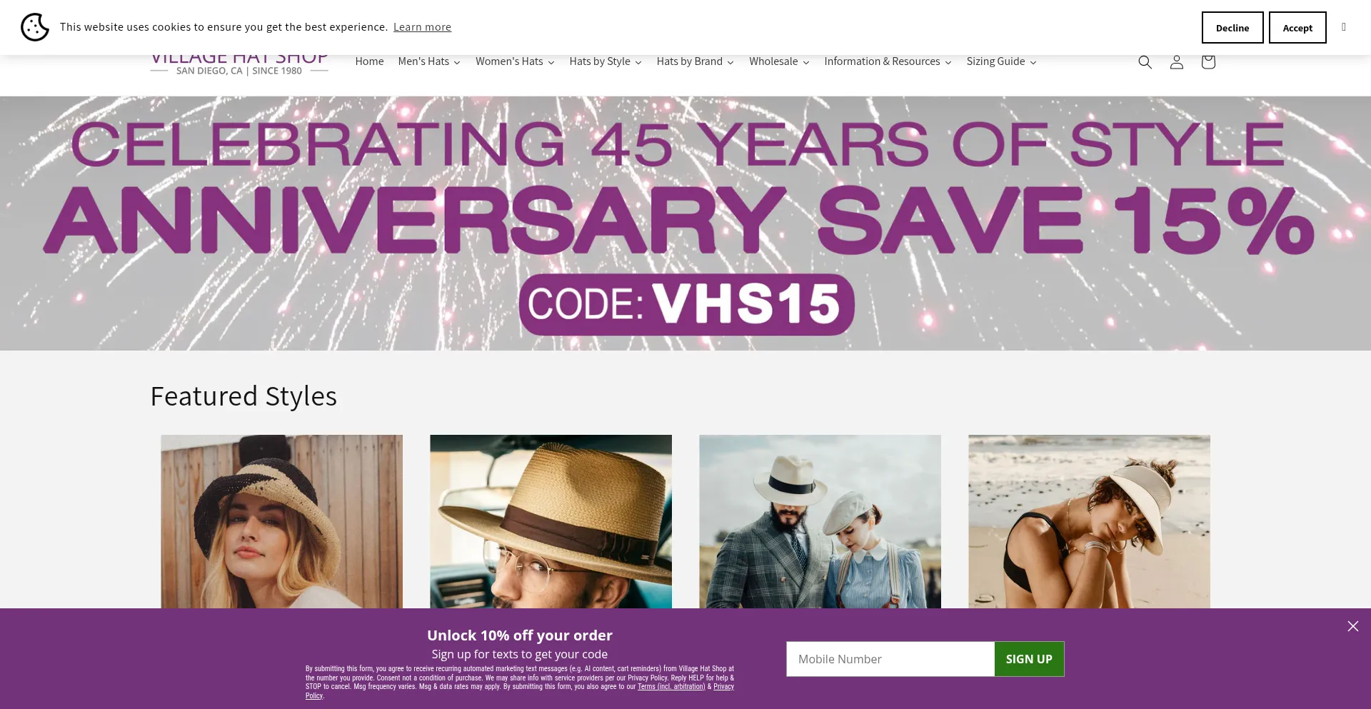 Website screenshot of Villagehatshop.com