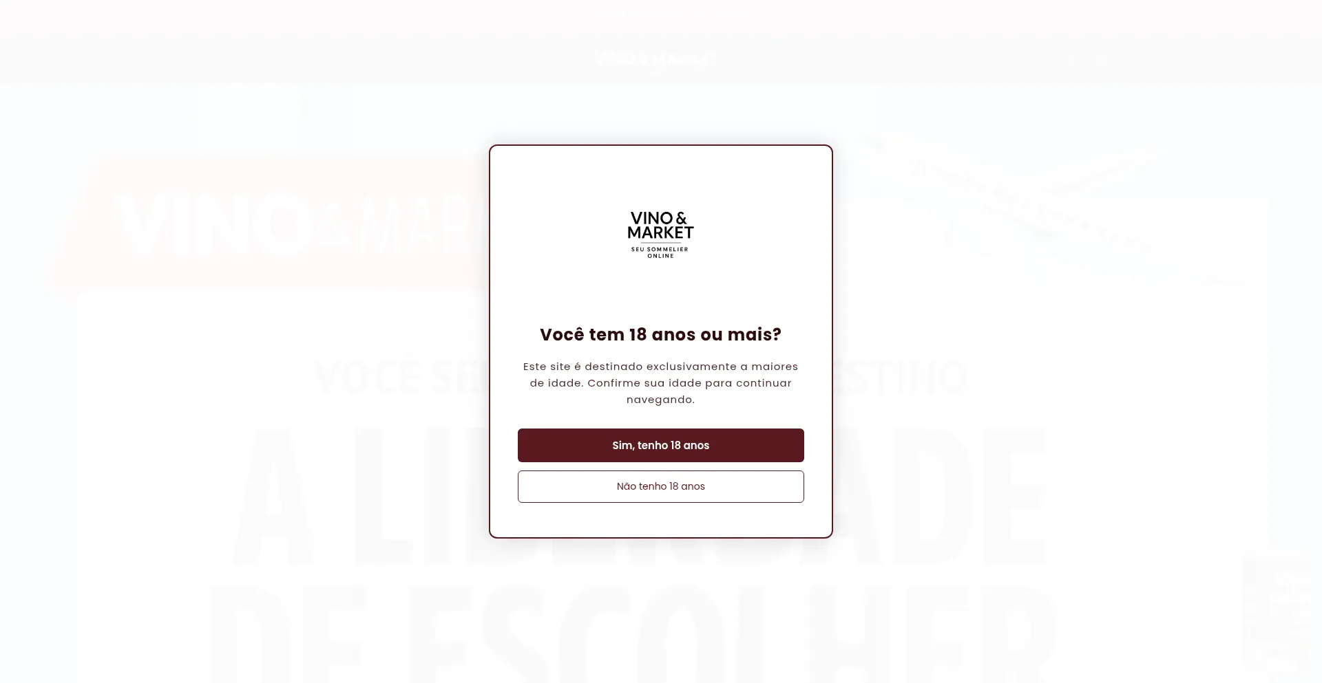 Website screenshot of Vinoemarket.com.br