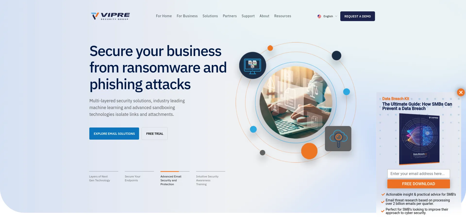 Website screenshot of Vipre.com