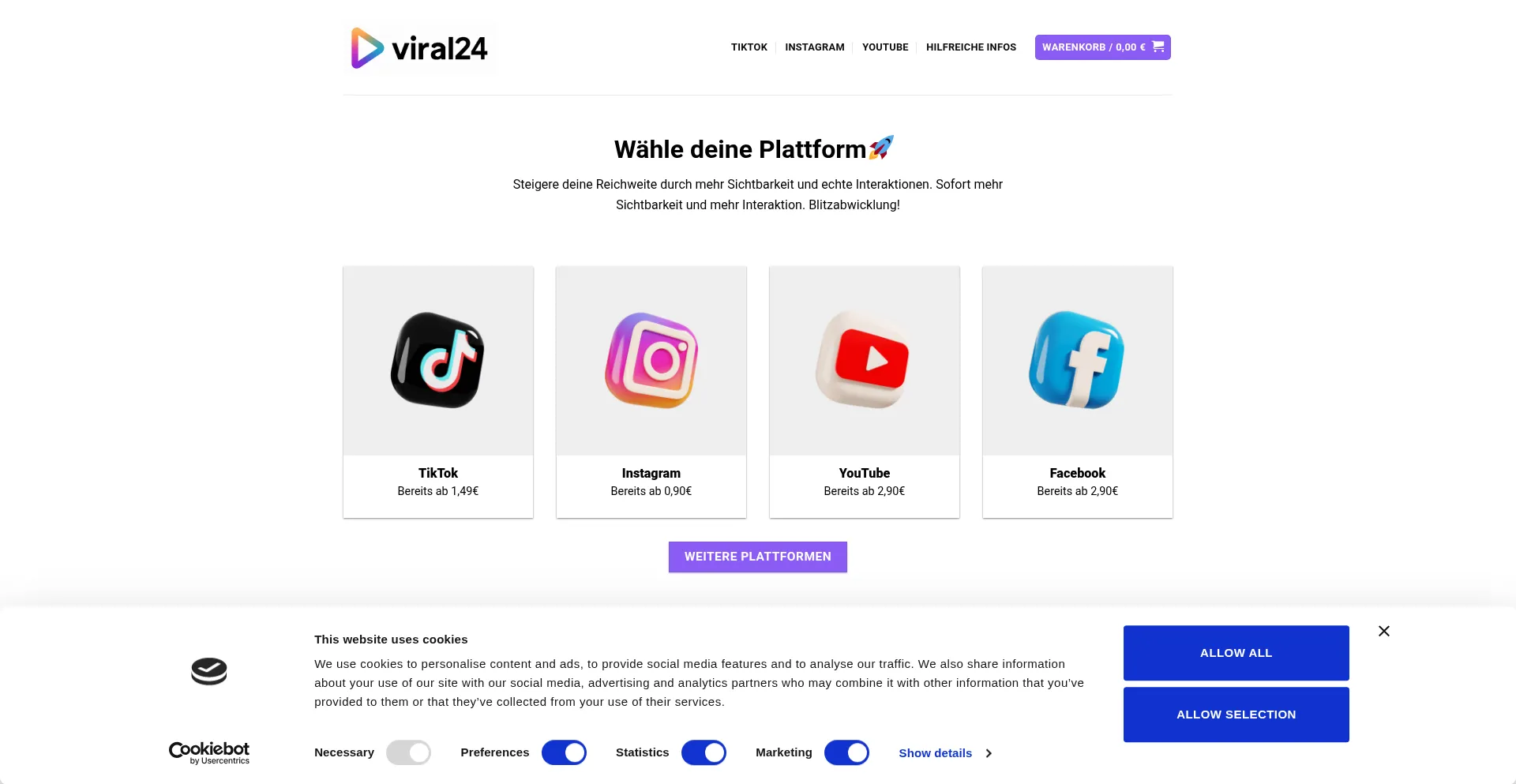 Website screenshot of Viral24.de