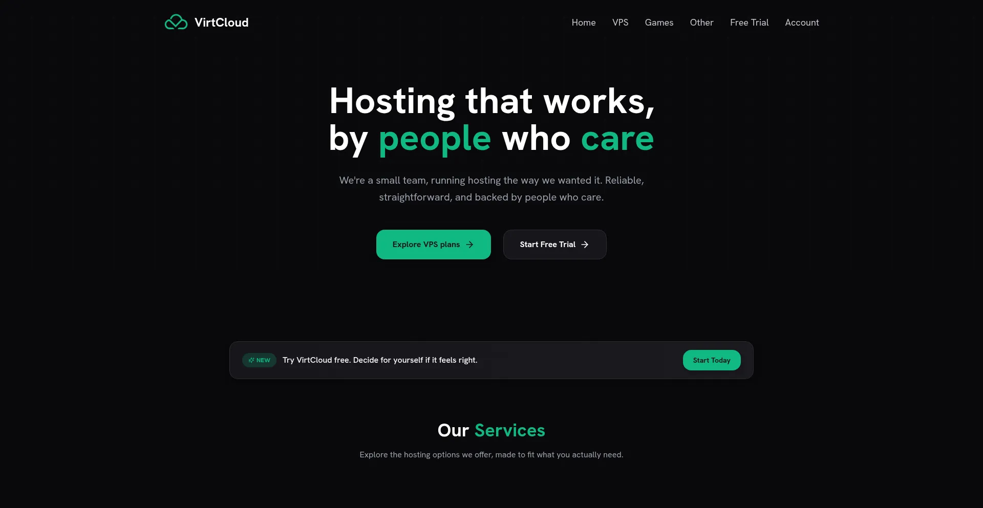 Website screenshot of Virtcloud.net