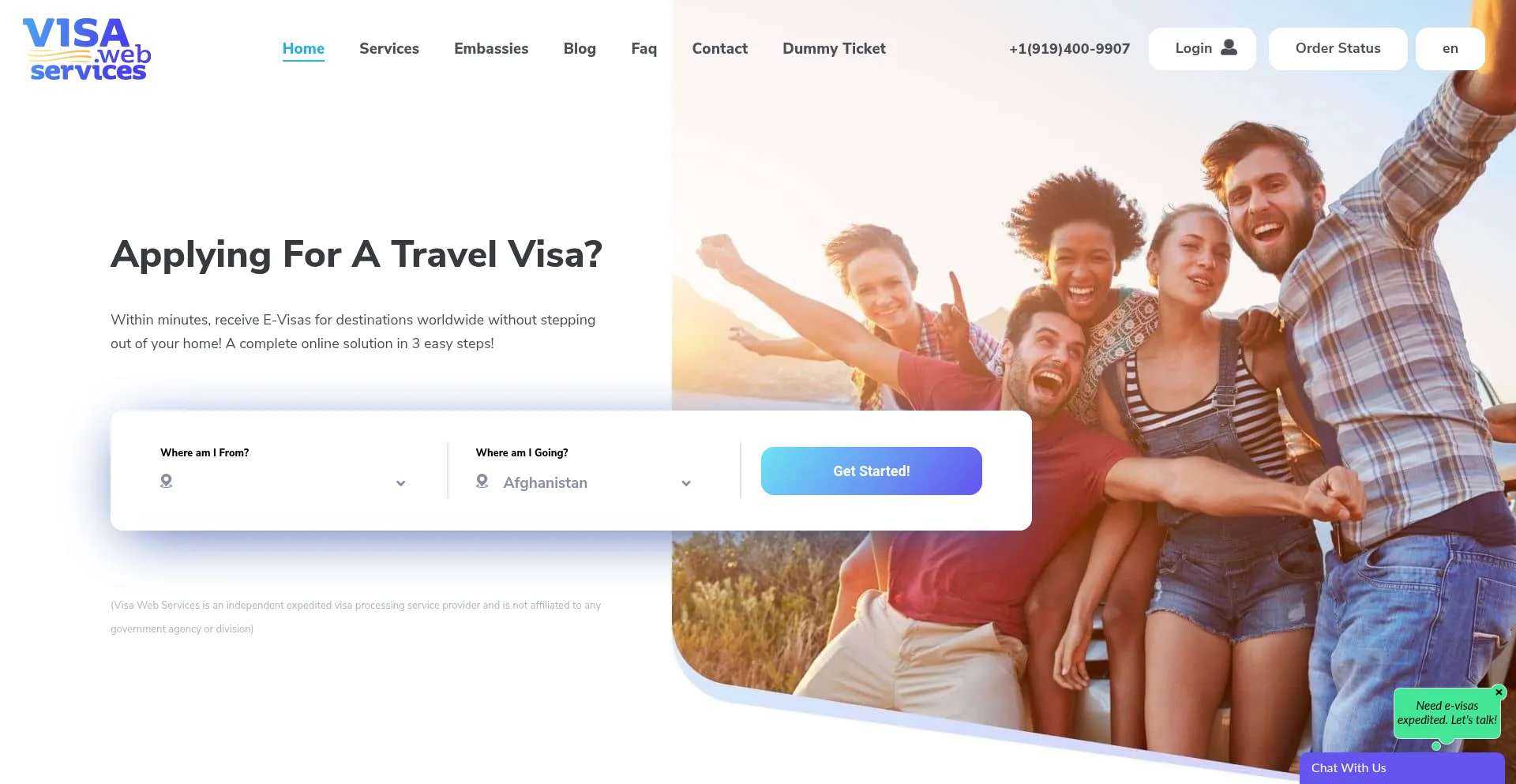 Website screenshot of Visawebservices.com