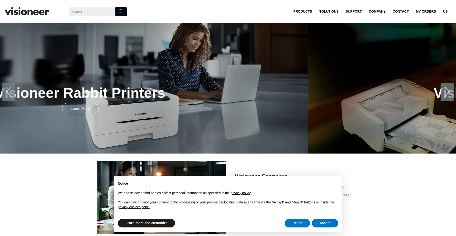 Website screenshot of Visioneer.com