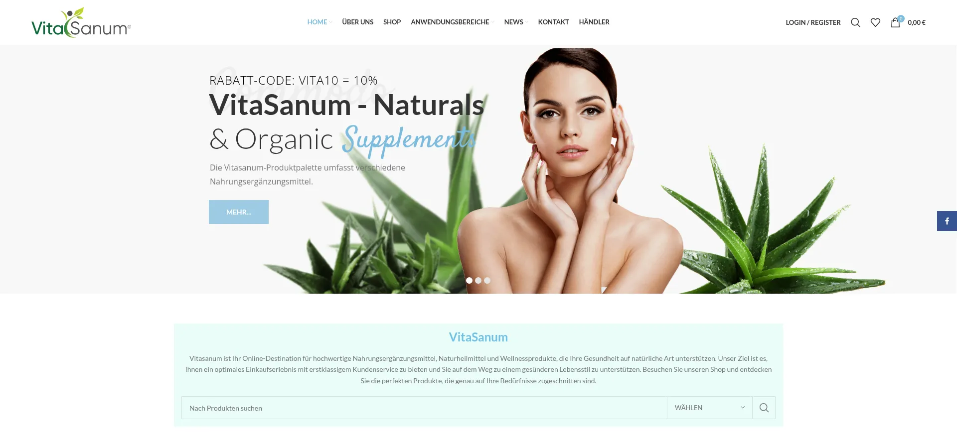 Website screenshot of Vitasanum.eu