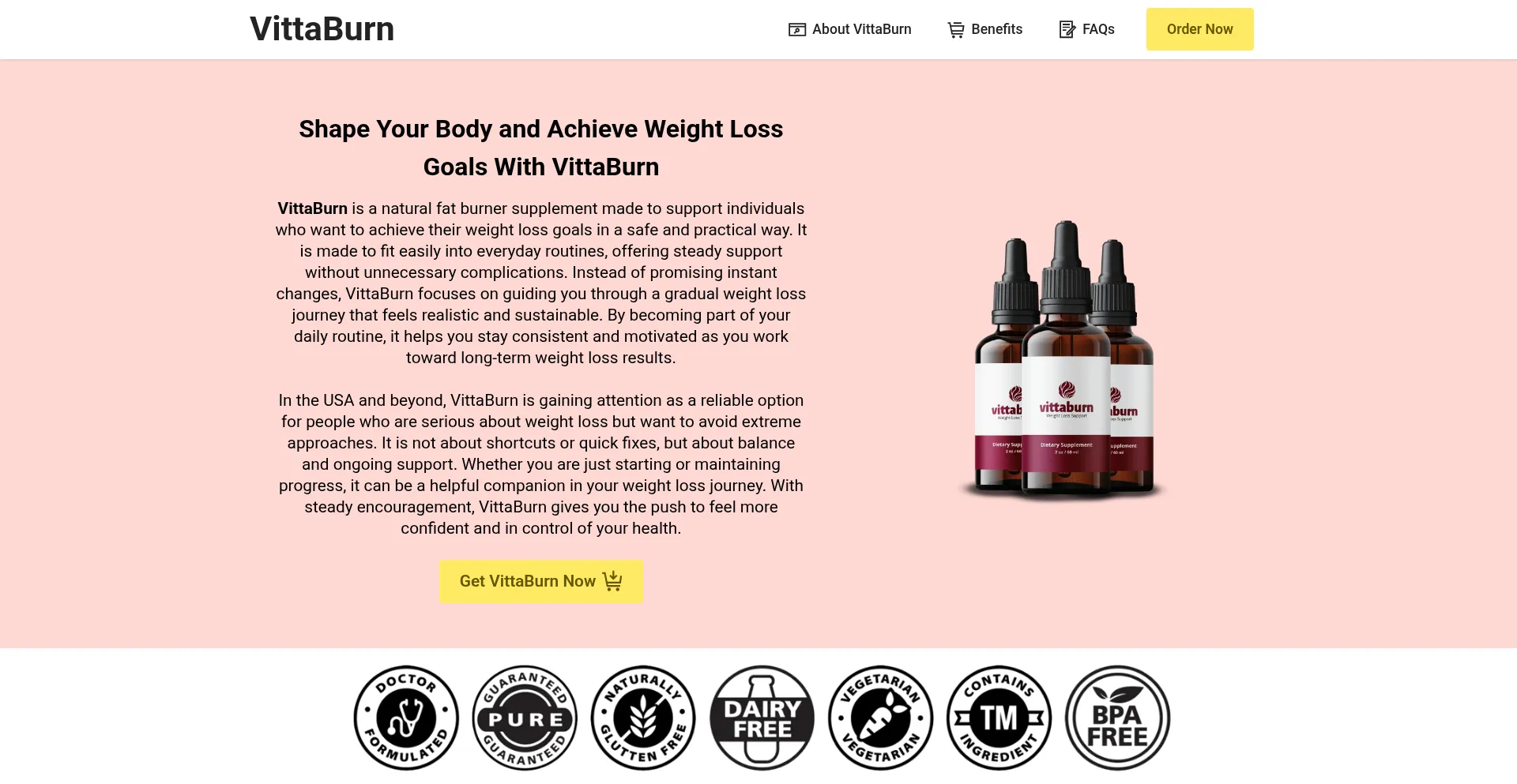 Website screenshot of Vittaburn-usa.com