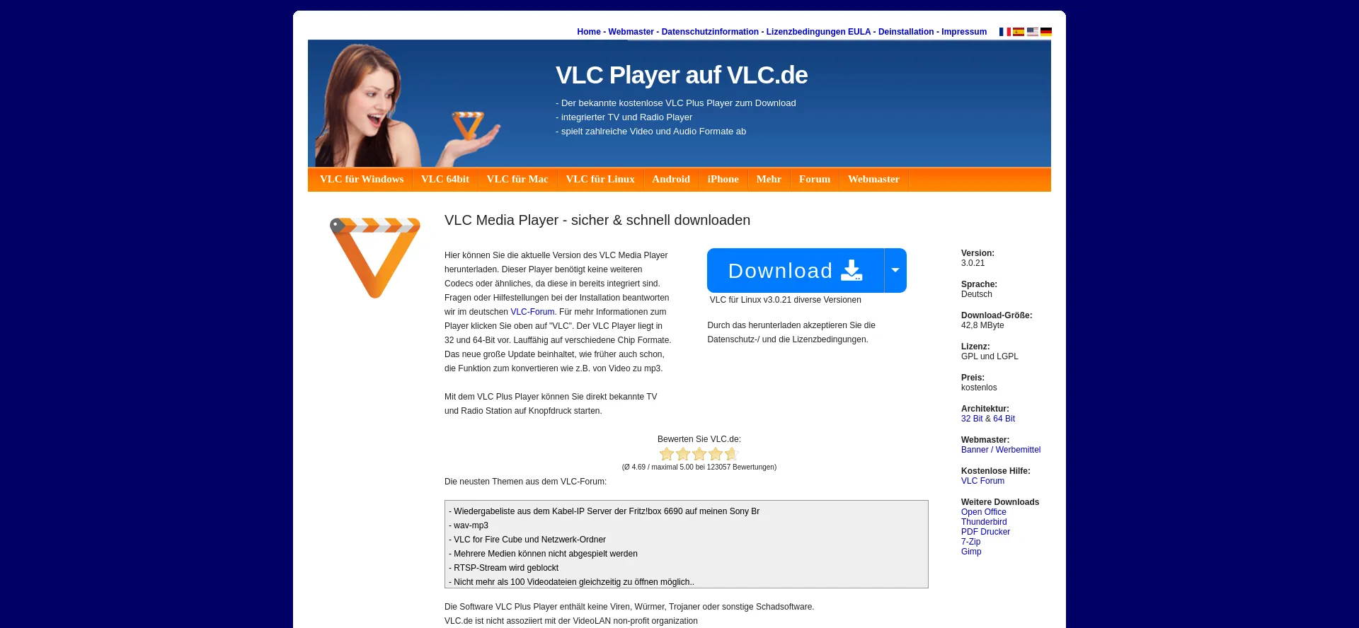 Website screenshot of Vlc.de
