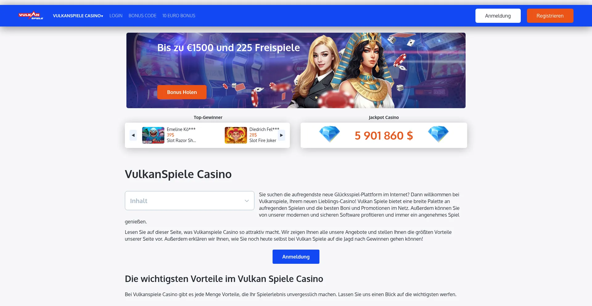Website screenshot of Vulkanspielecasino.com