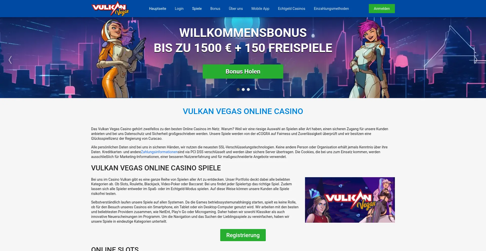 Website screenshot of Vulkanvegas.de