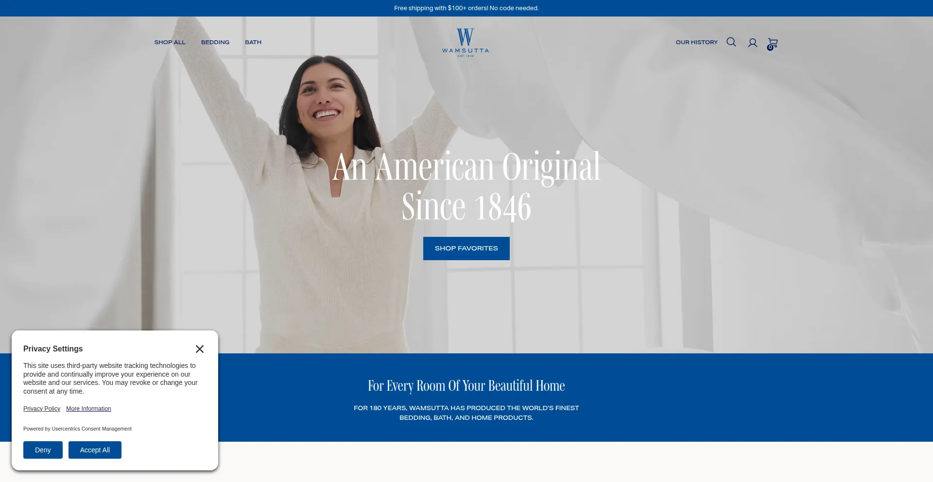 Website screenshot of Wamsutta.com