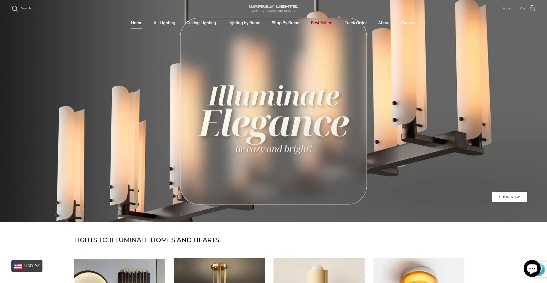 Website screenshot of Warmlylights.com
