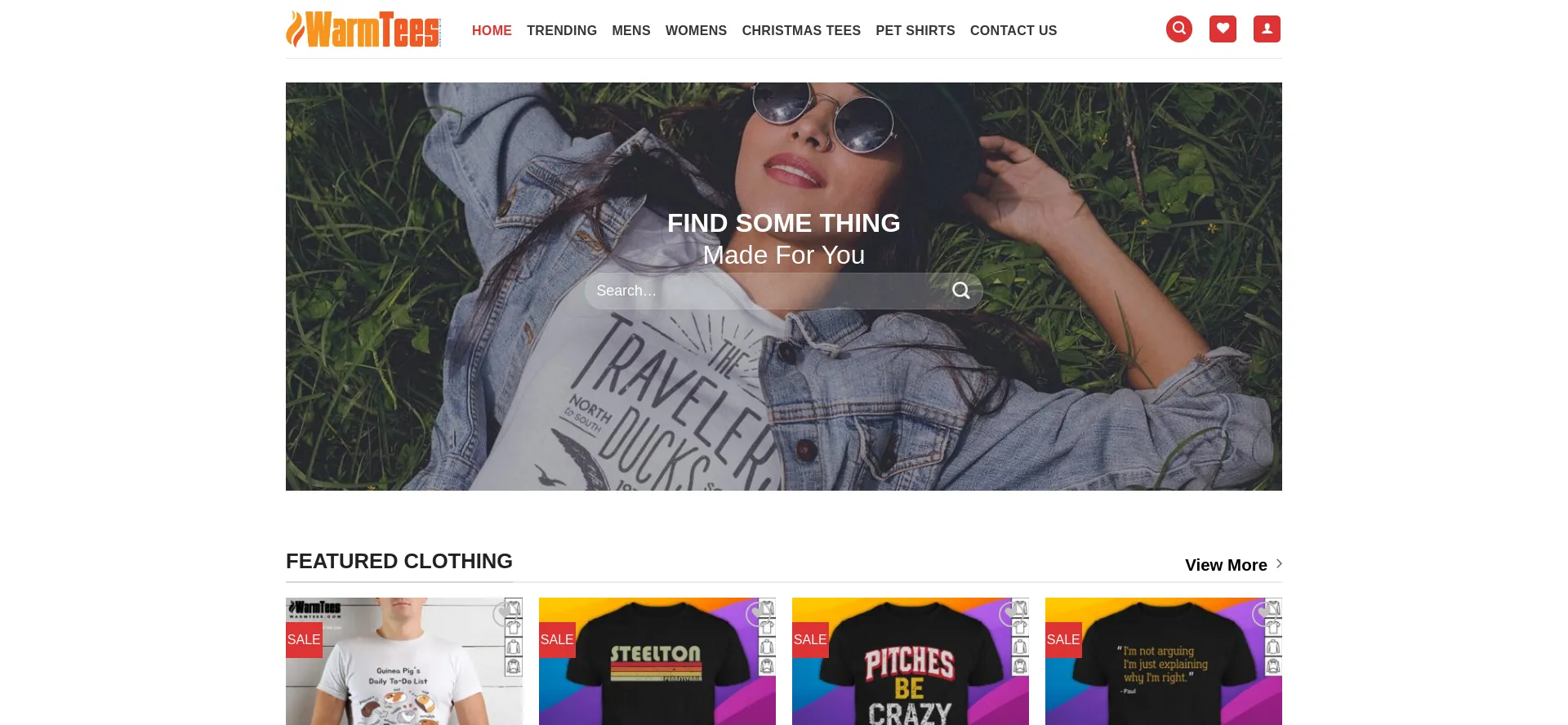 Website screenshot of Warmtees.com