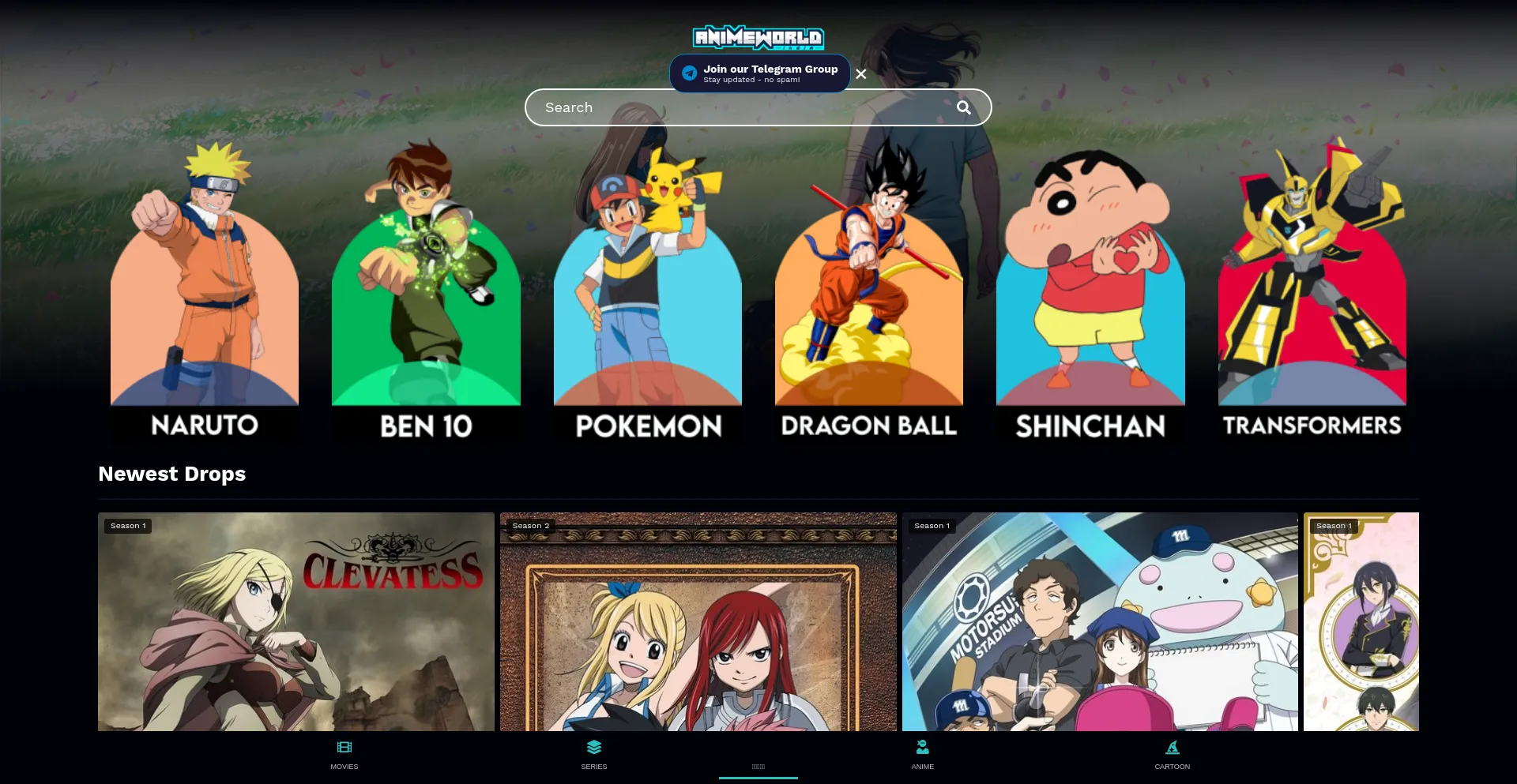 Website screenshot of Watchanimeworld.in