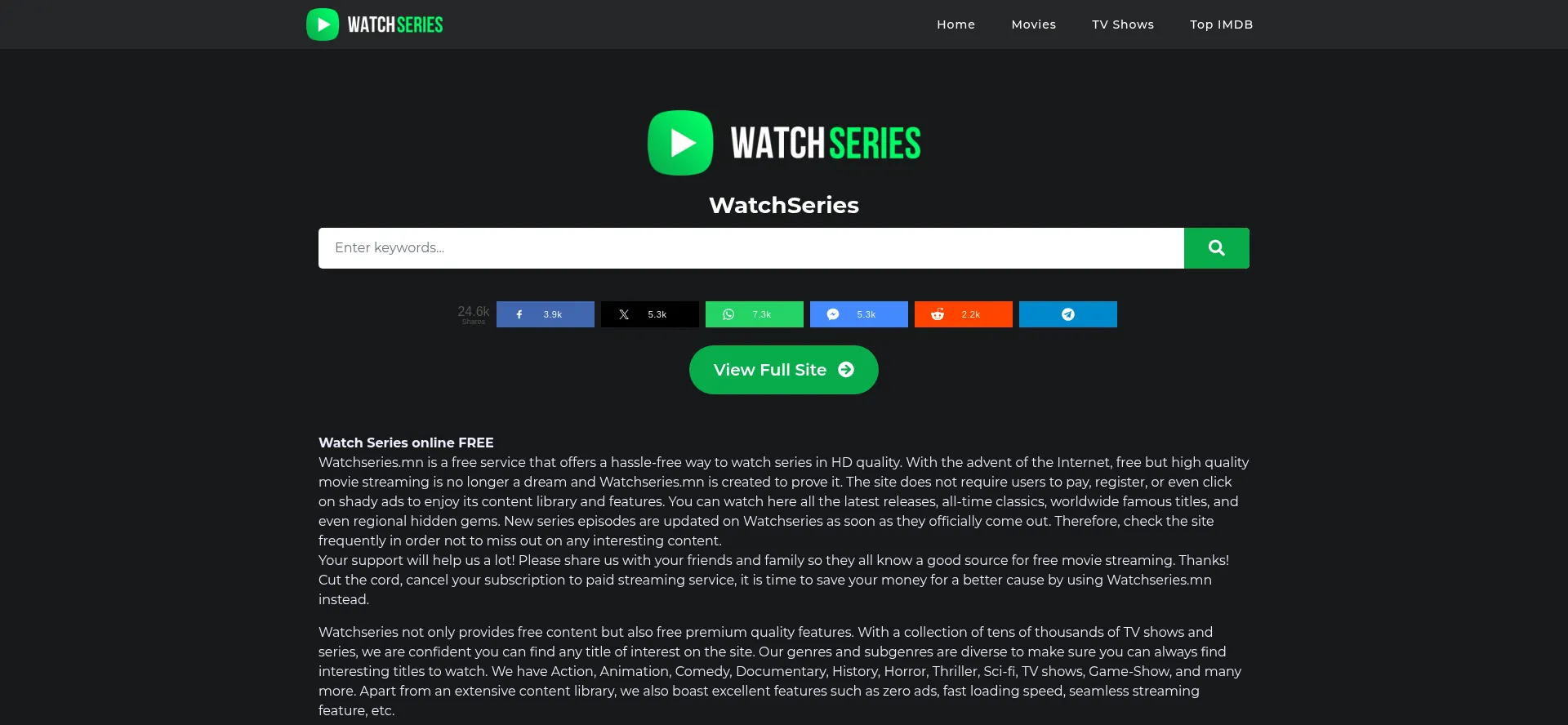 Website screenshot of Watchseries.mn