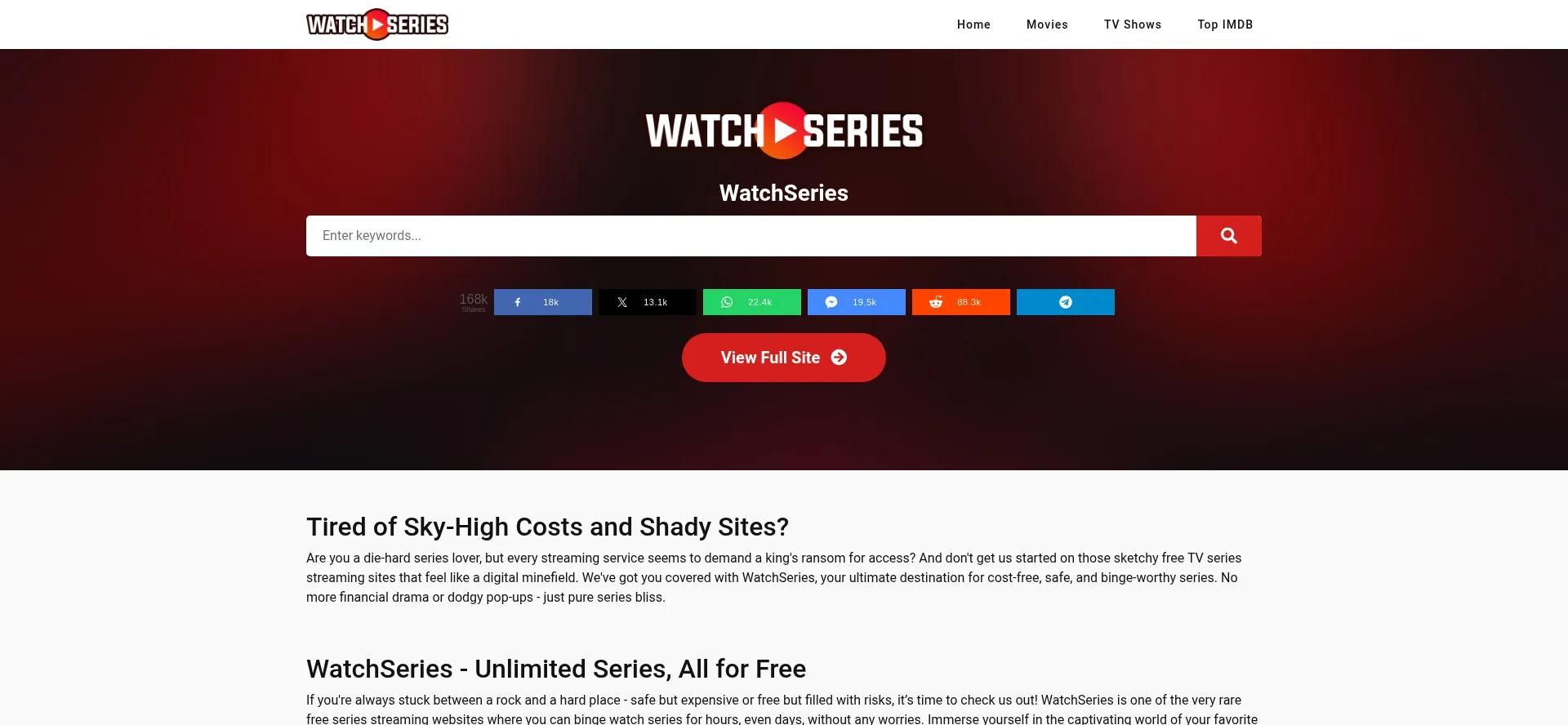 Website screenshot of Watchseries.pe