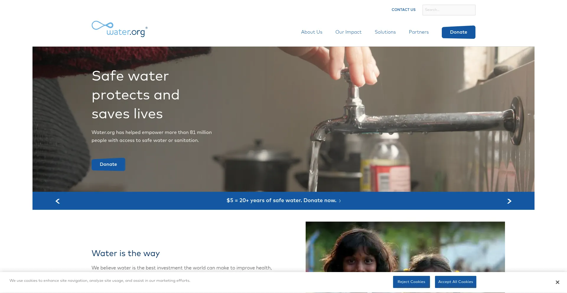 Website screenshot of Water.org