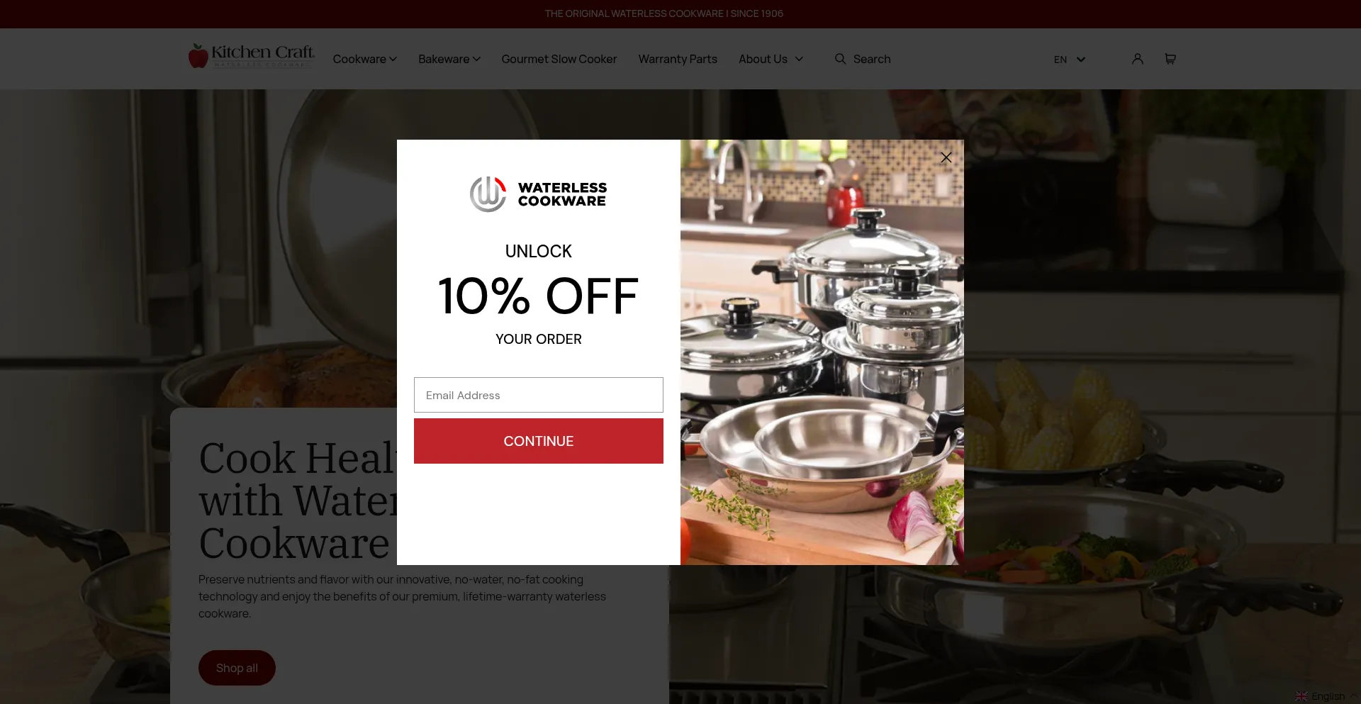 Website screenshot of Waterlesscookware.com
