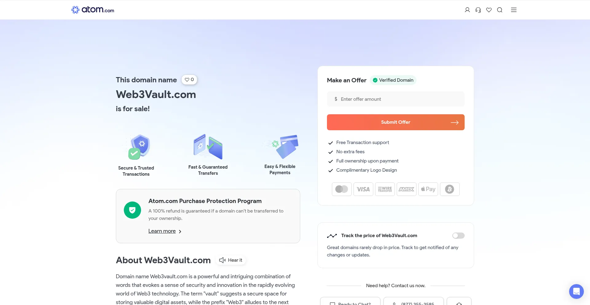 Website screenshot of Web3vault.com