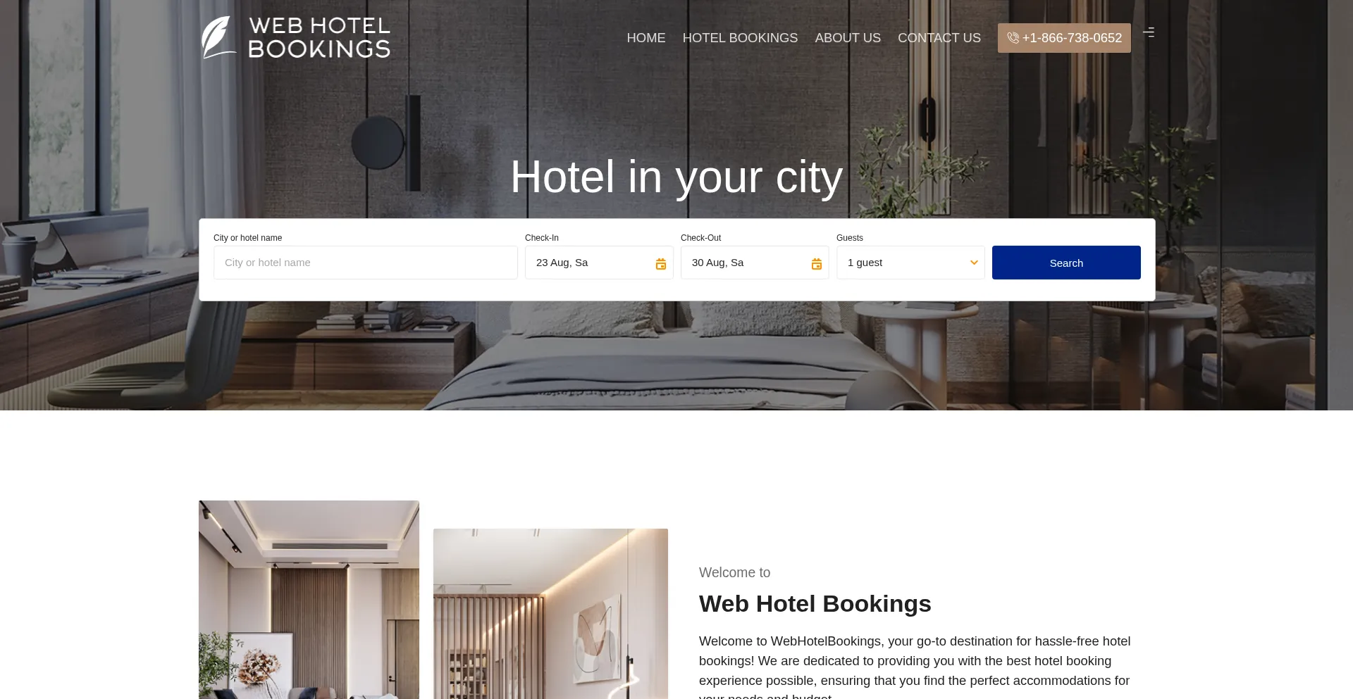 Website screenshot of Webhotelbookings.com