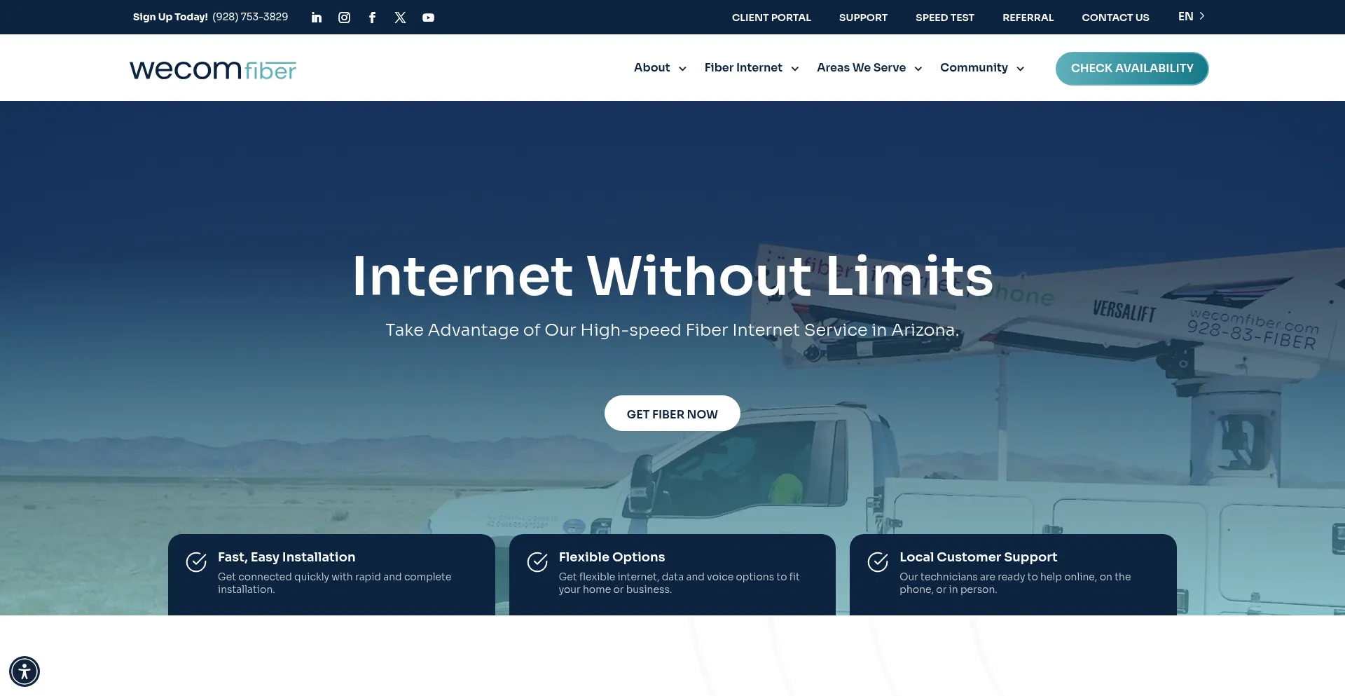 Website screenshot of Wecomfiber.com