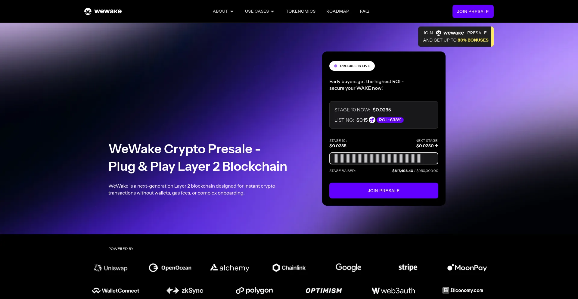 Website screenshot of Wewake.finance