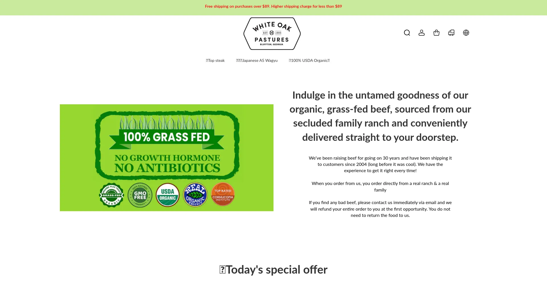 Website screenshot of Whiteoakpasturescb.com