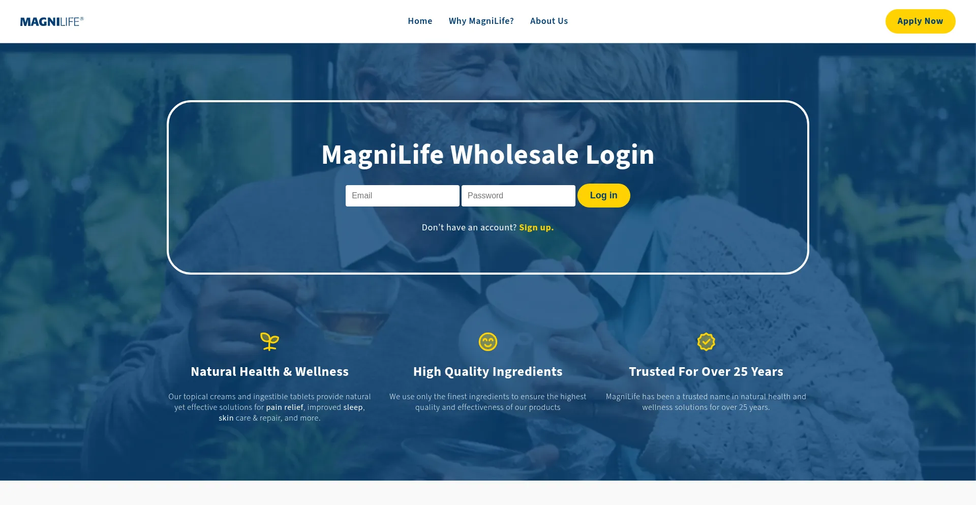 Website screenshot of Wholesale.magnilife.com