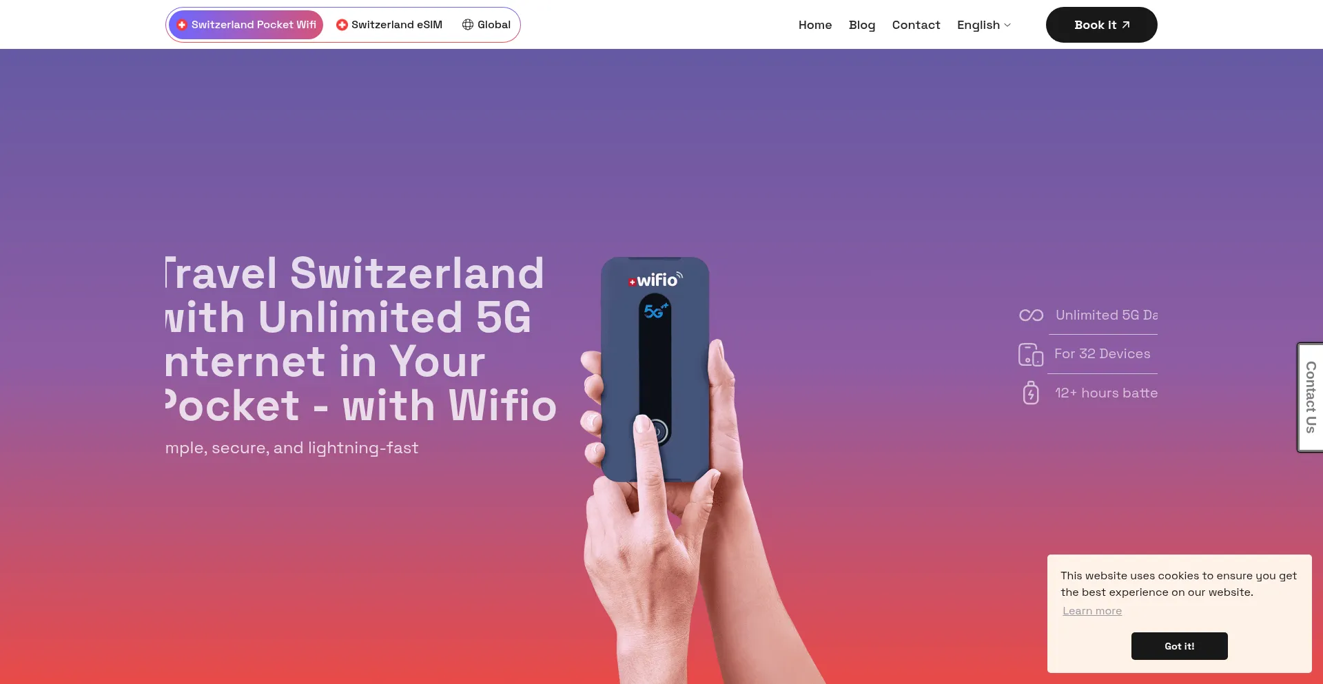 Website screenshot of Wifio.travel