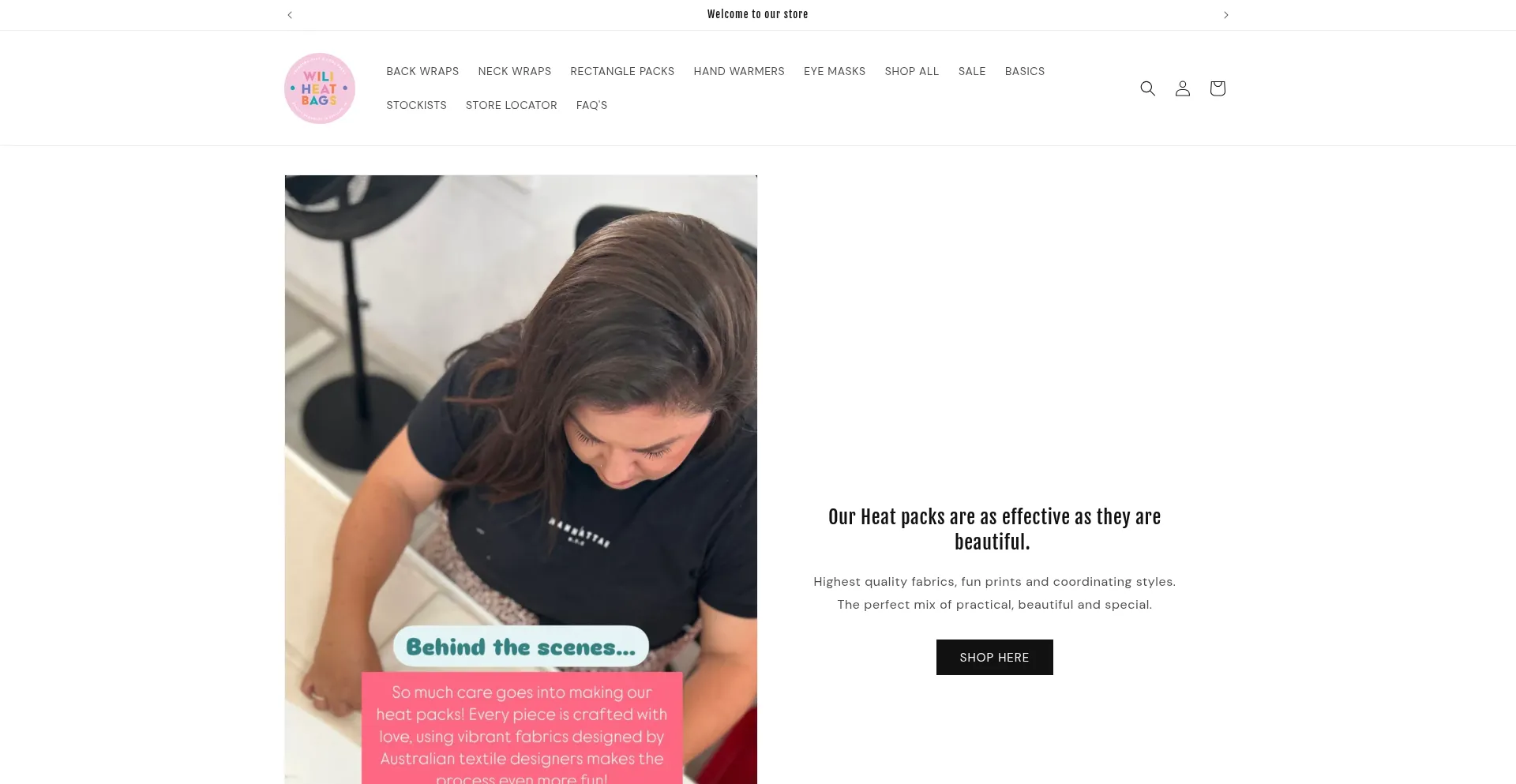 Website screenshot of Wiliheatbags.com