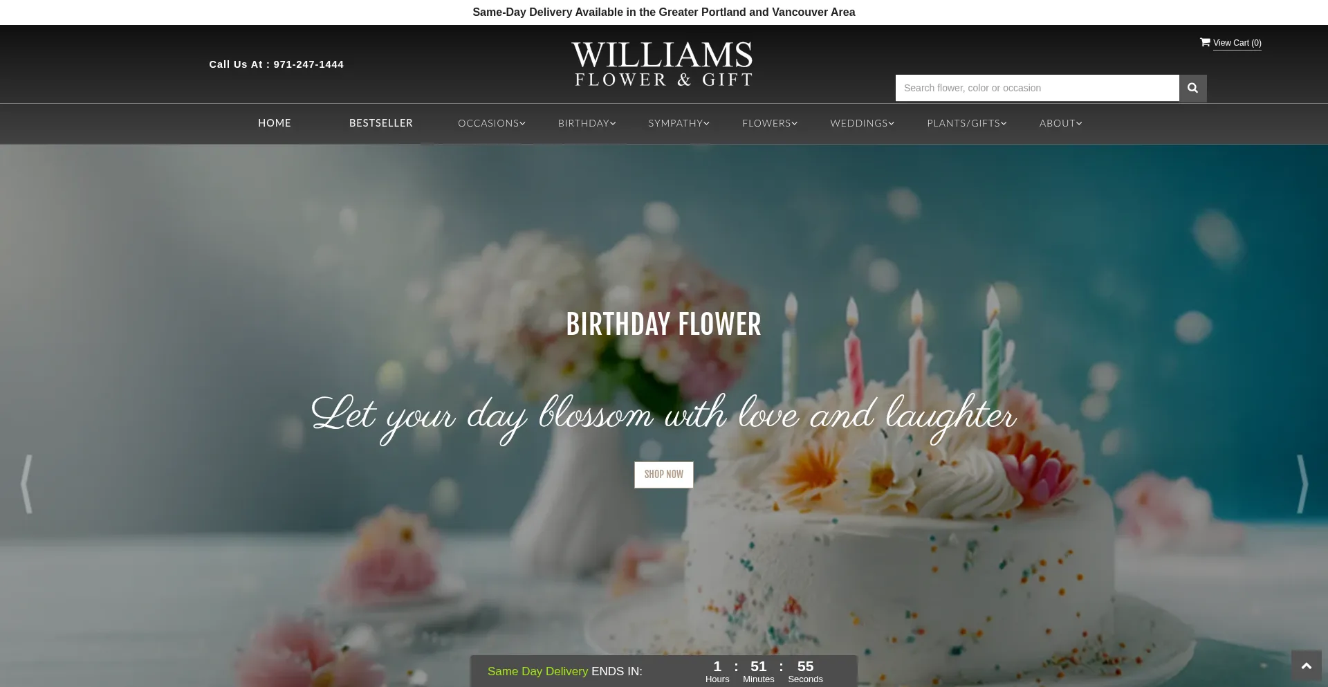 Website screenshot of Williamsflowersportland.com