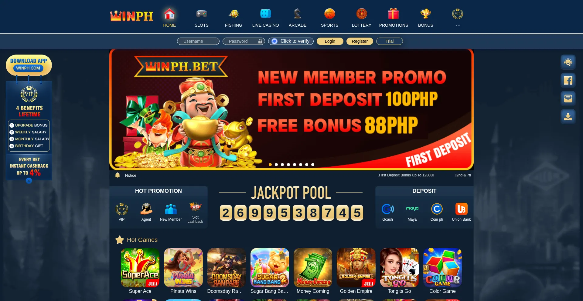 Website screenshot of Winph7.com