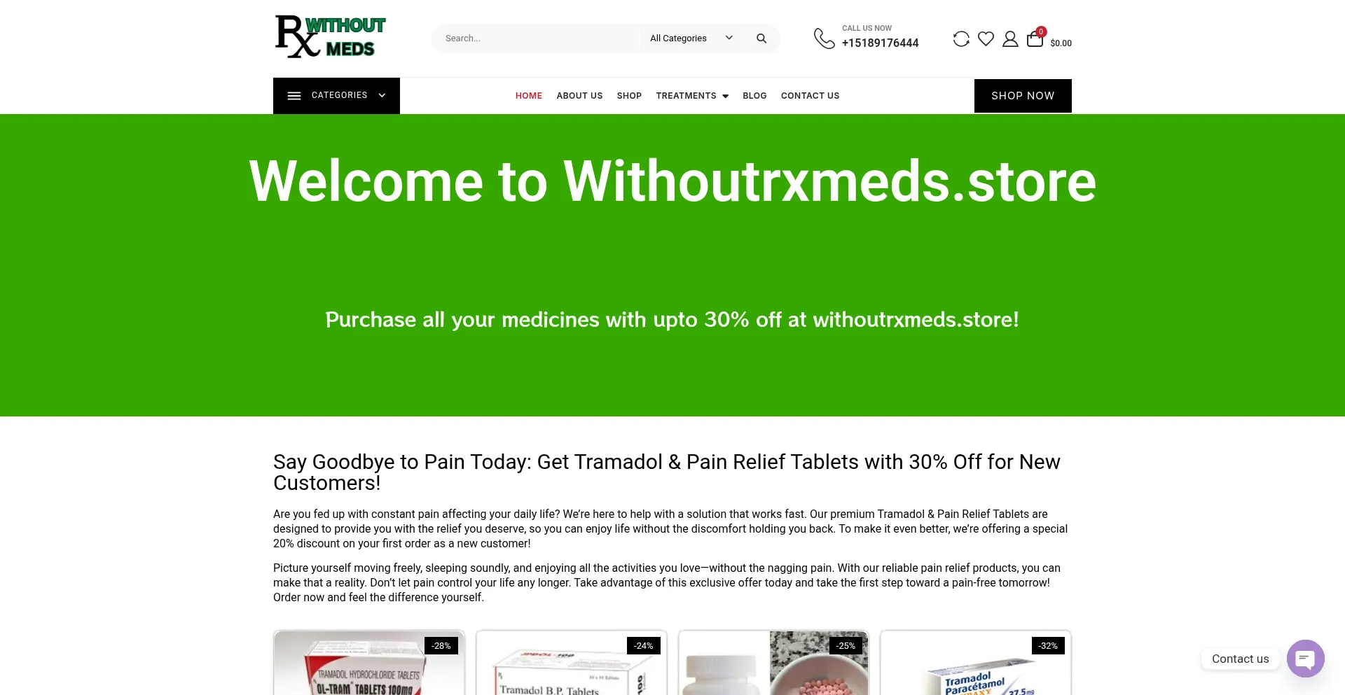 Website screenshot of Withoutrxmeds.store