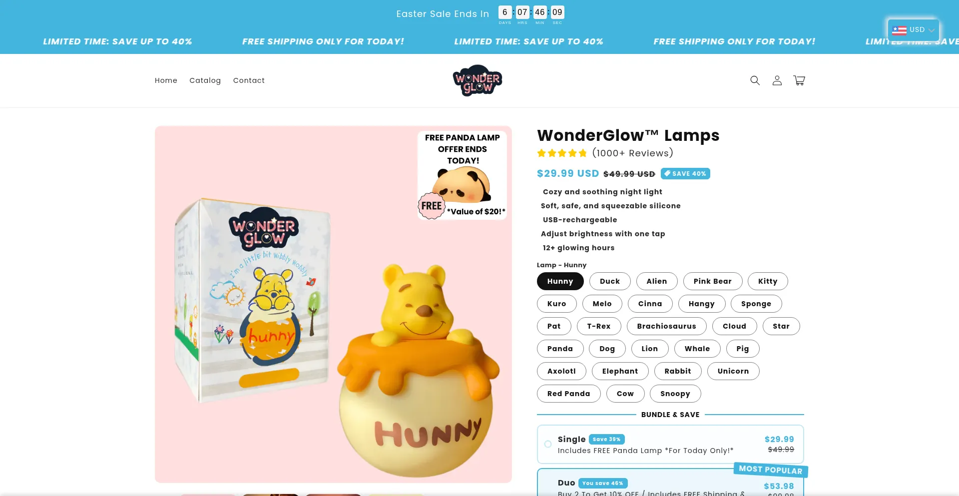 Website screenshot of Wonderglowlamps.com