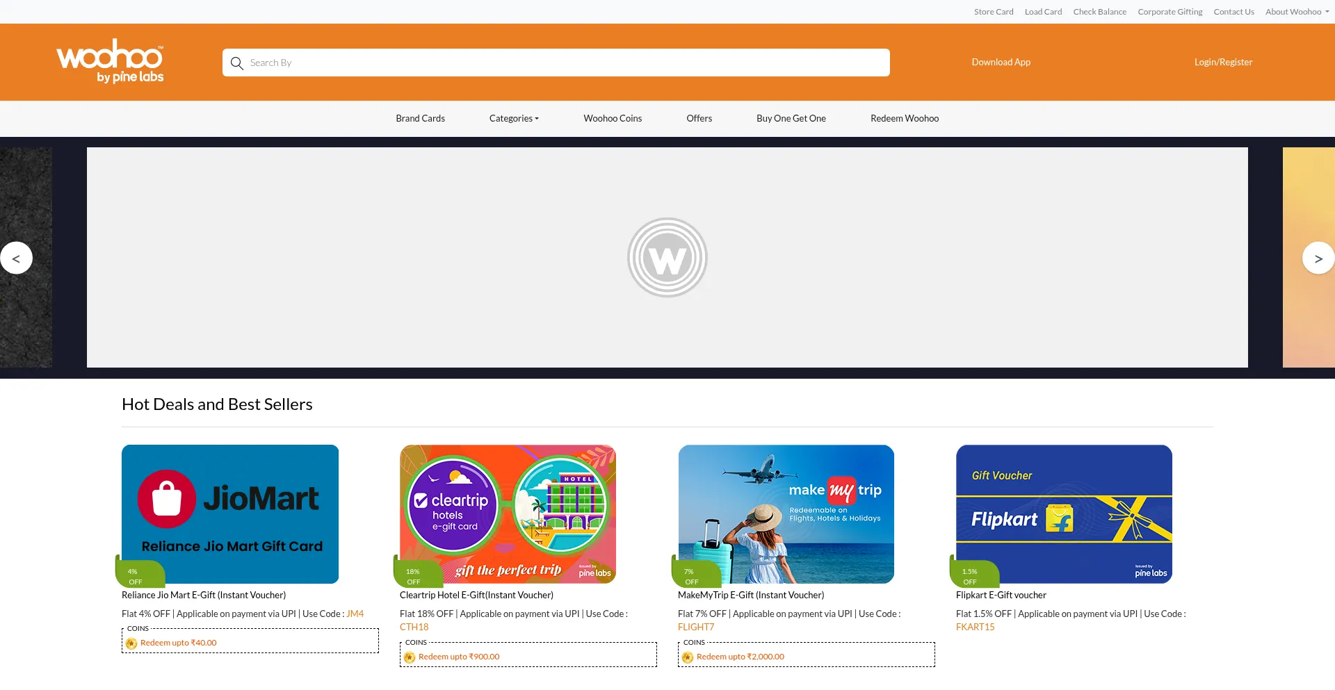 Website screenshot of Woohoo.in