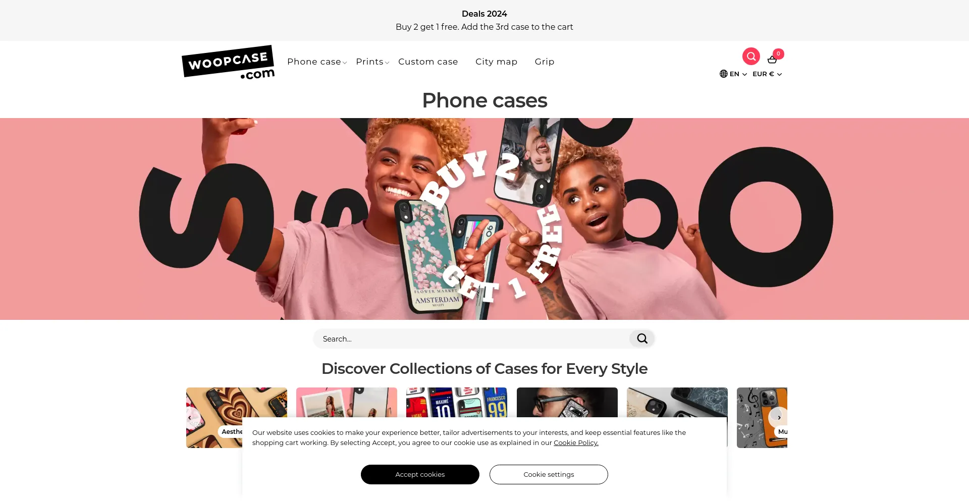 Website screenshot of Woopcase.com
