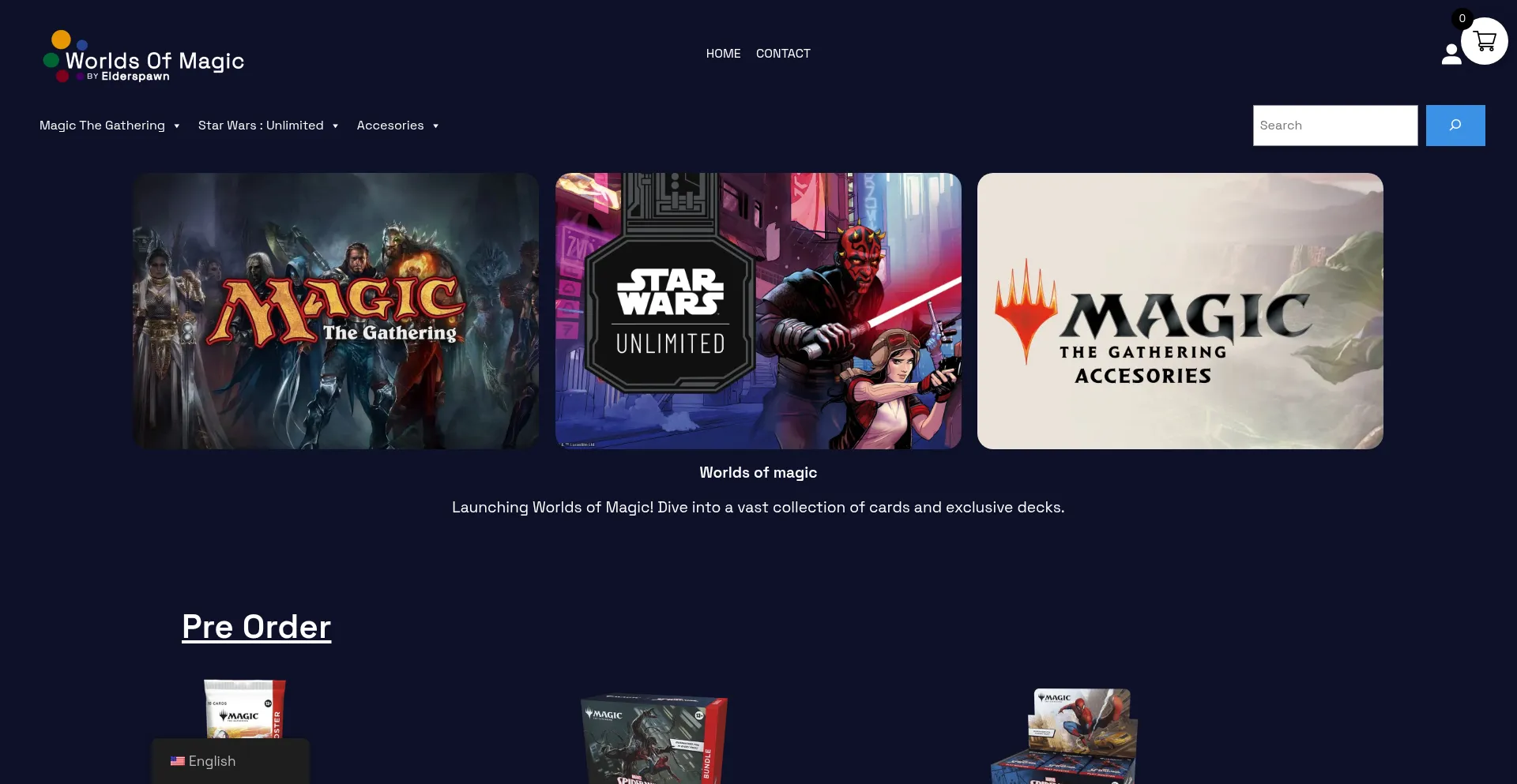 Website screenshot of Worldsofmagic.net