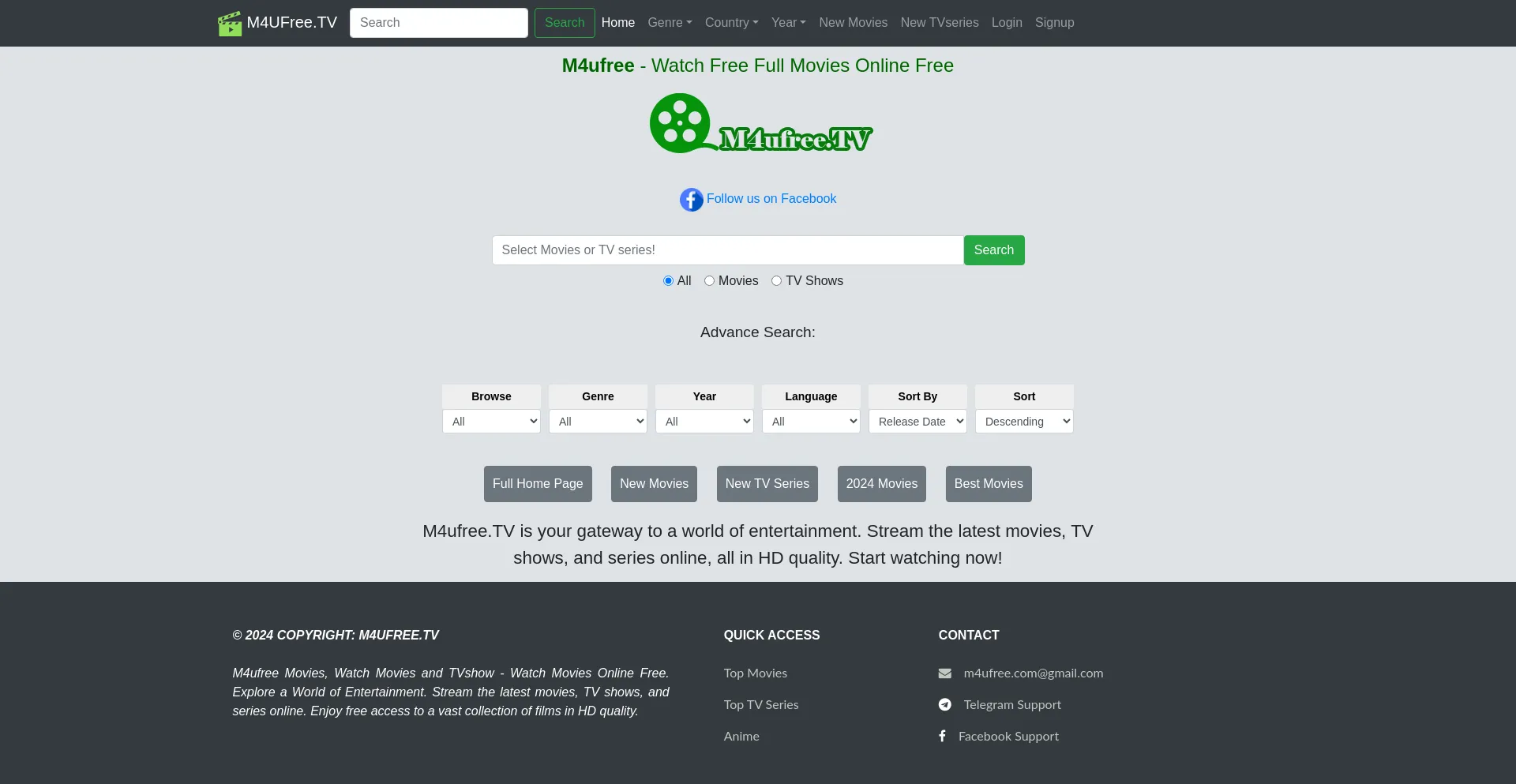 Website screenshot of Ww2.m4ufree.tv