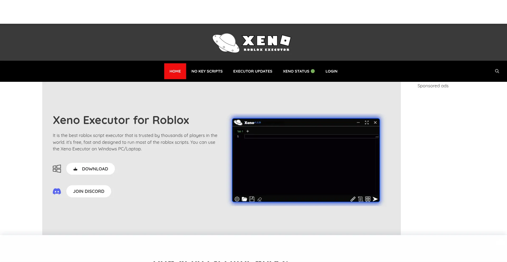 Website screenshot of Xenoexecutor.live