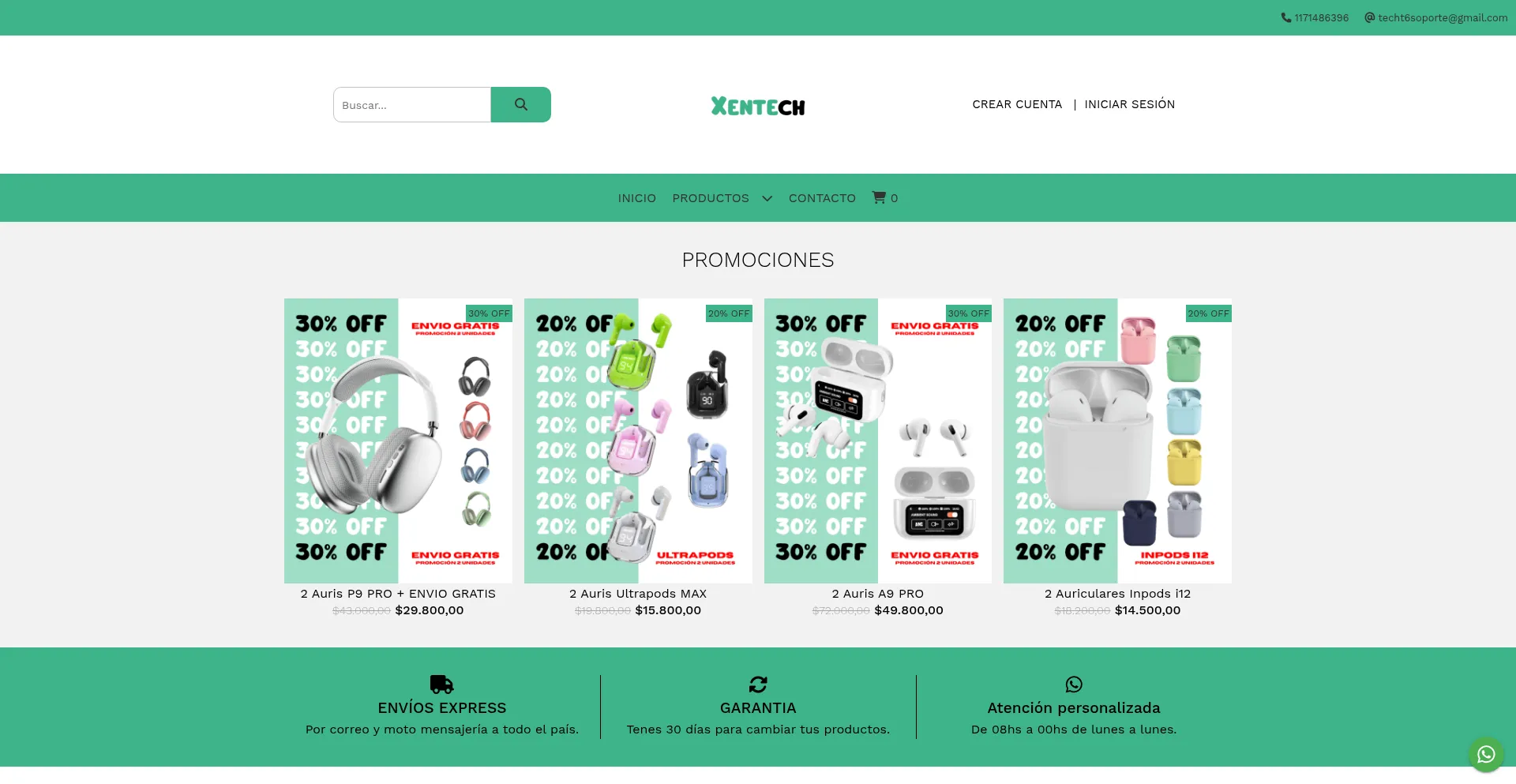 Website screenshot of Xentech.empretienda.com.ar
