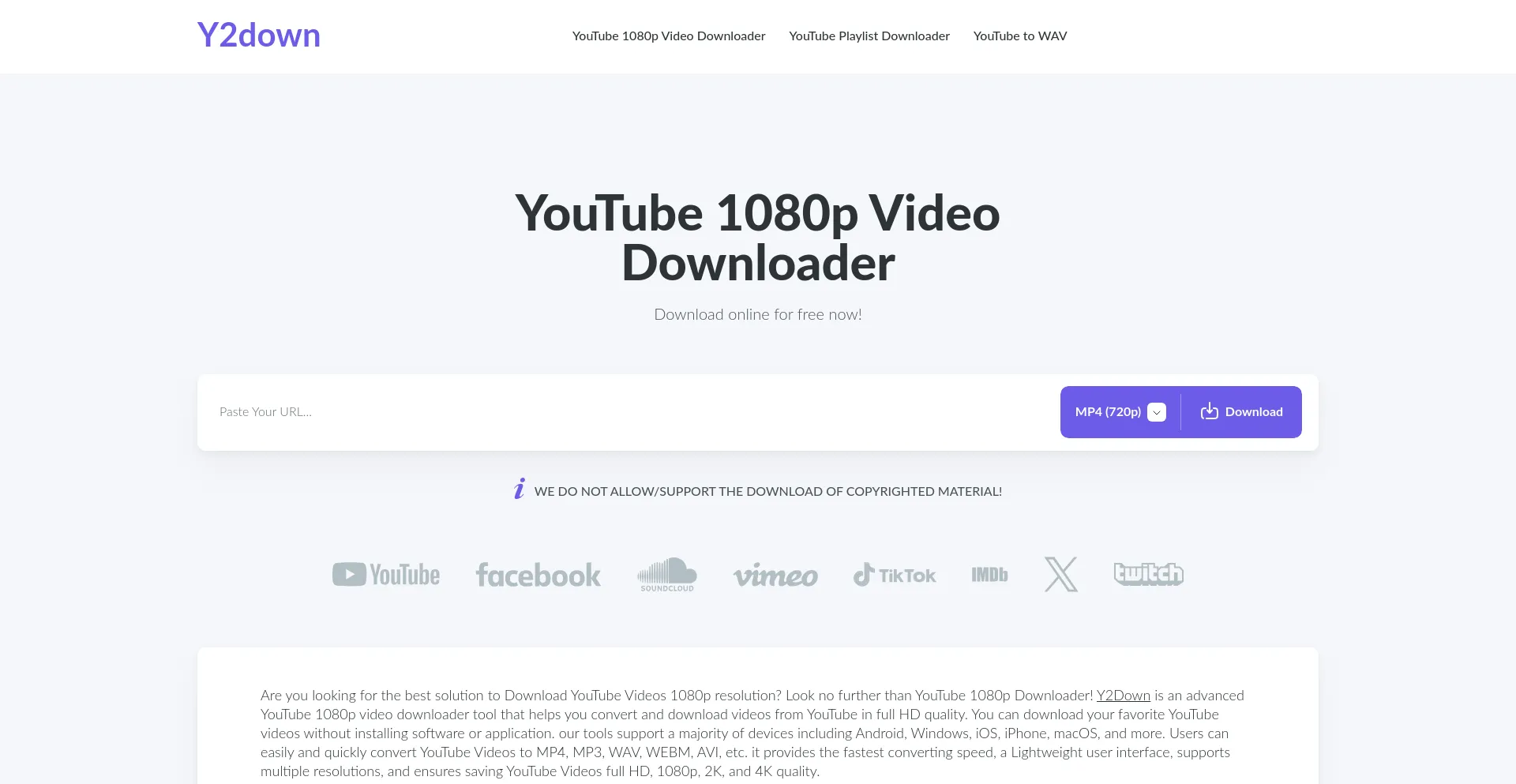 Website screenshot of Y2down.is