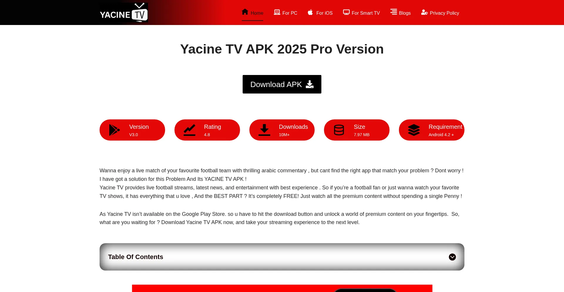 Website screenshot of Yacinetvpro.com