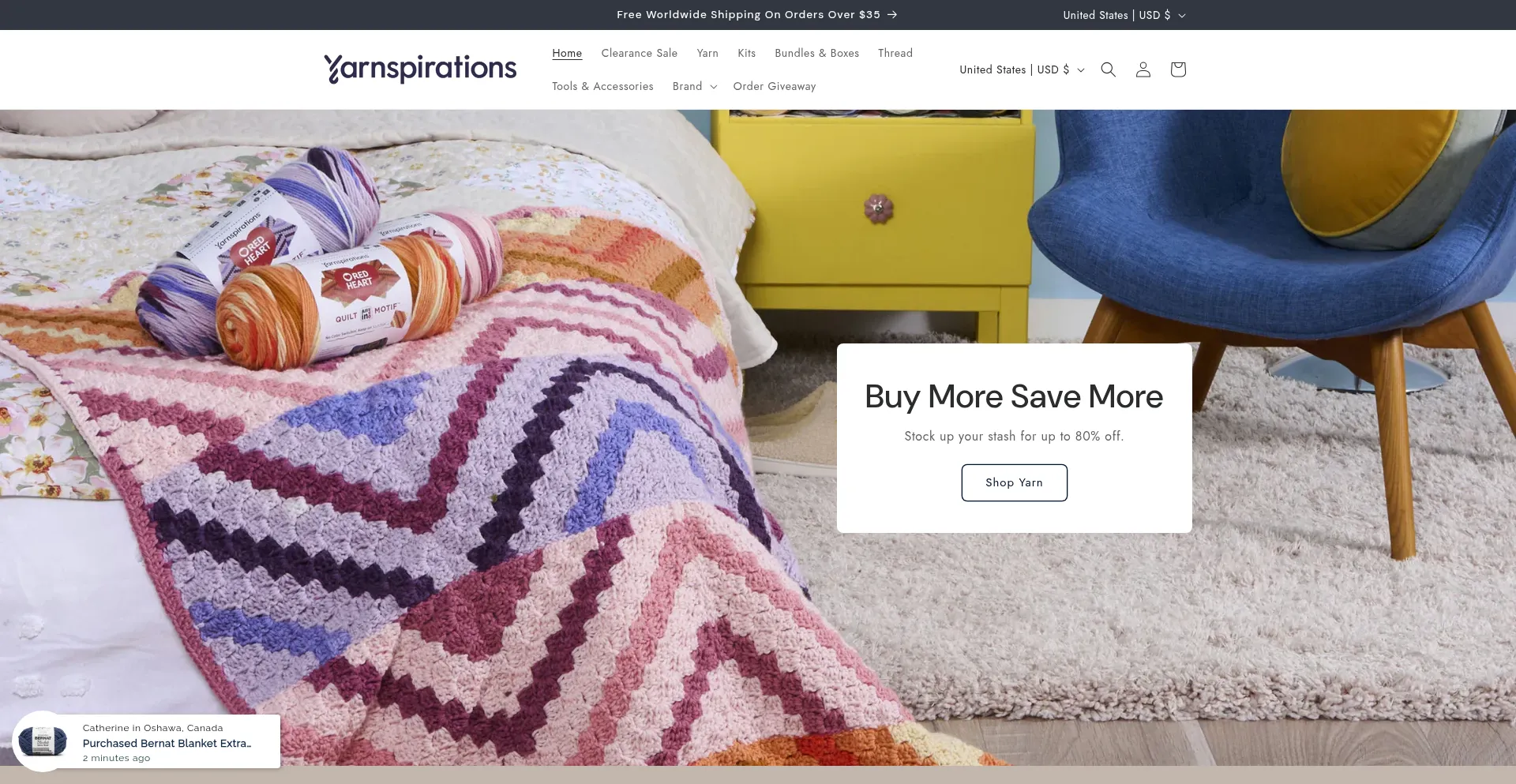 Website screenshot of Yarnsinspirations.shop