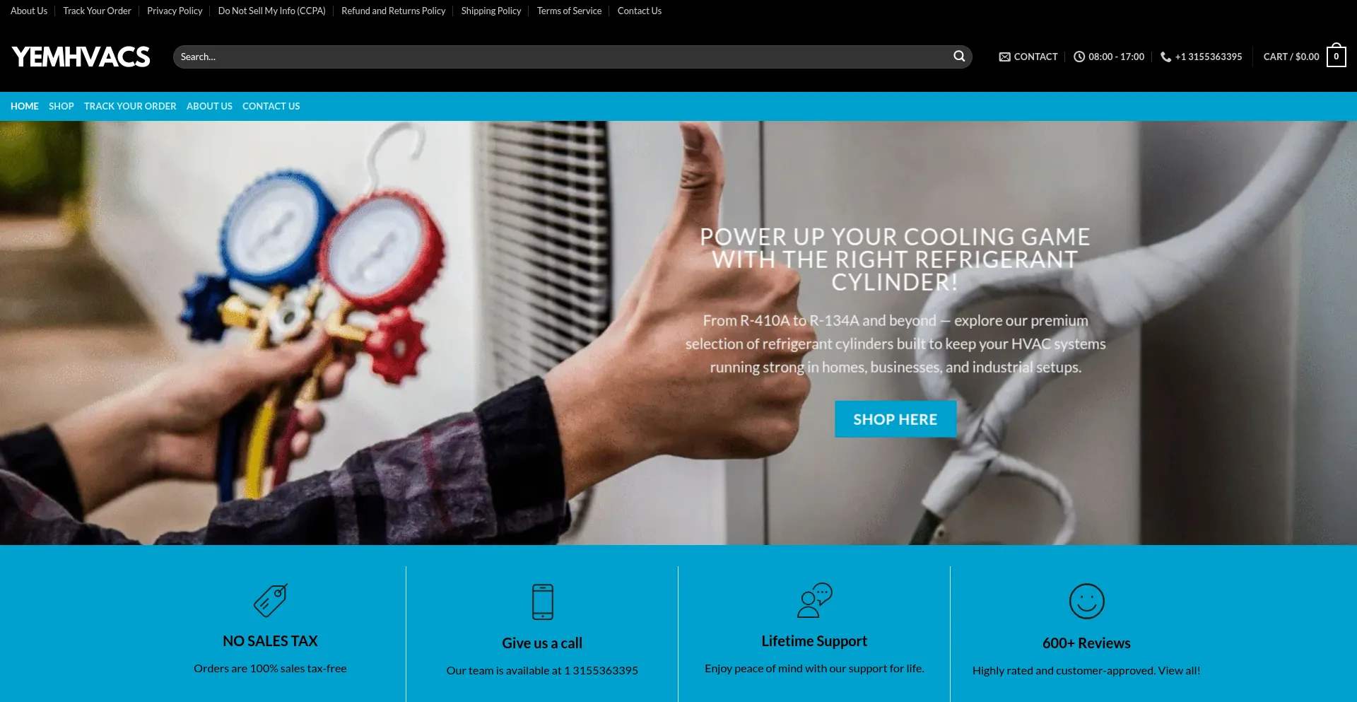 Website screenshot of Yemhvacs.shop