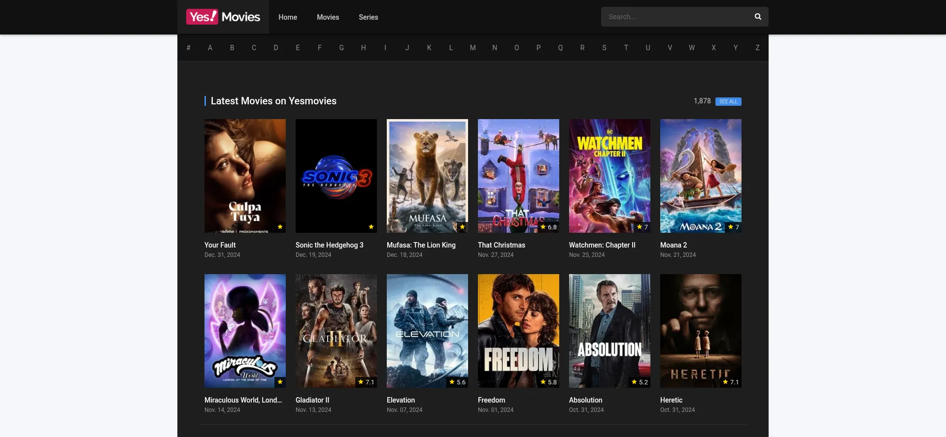 Website screenshot of Yesmovies123.me