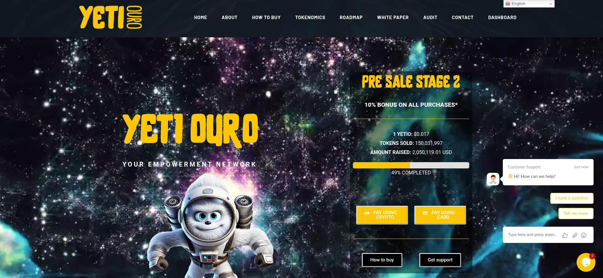 Website screenshot of Yetiouro.io