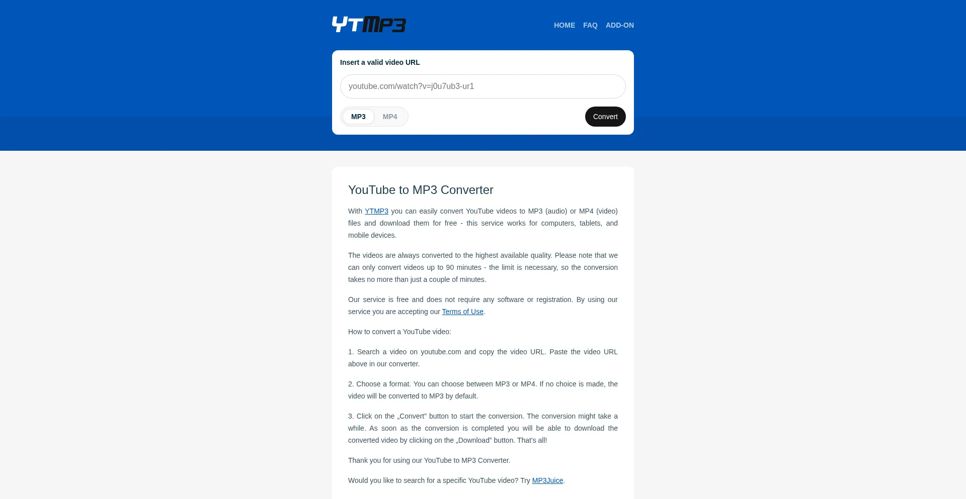 Website screenshot of Ytmp3.cx