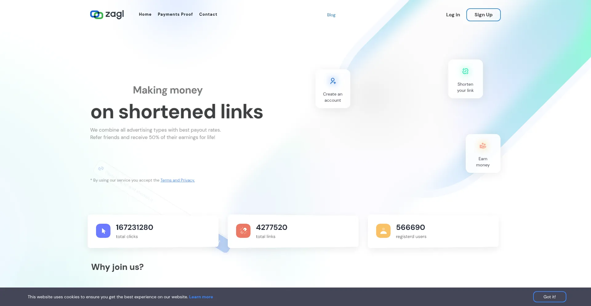 Website screenshot of Za.gl