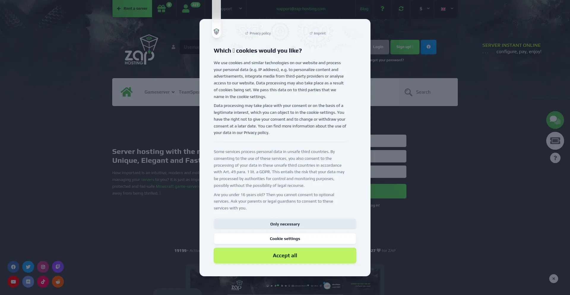 Zap-hosting.com Screenshot