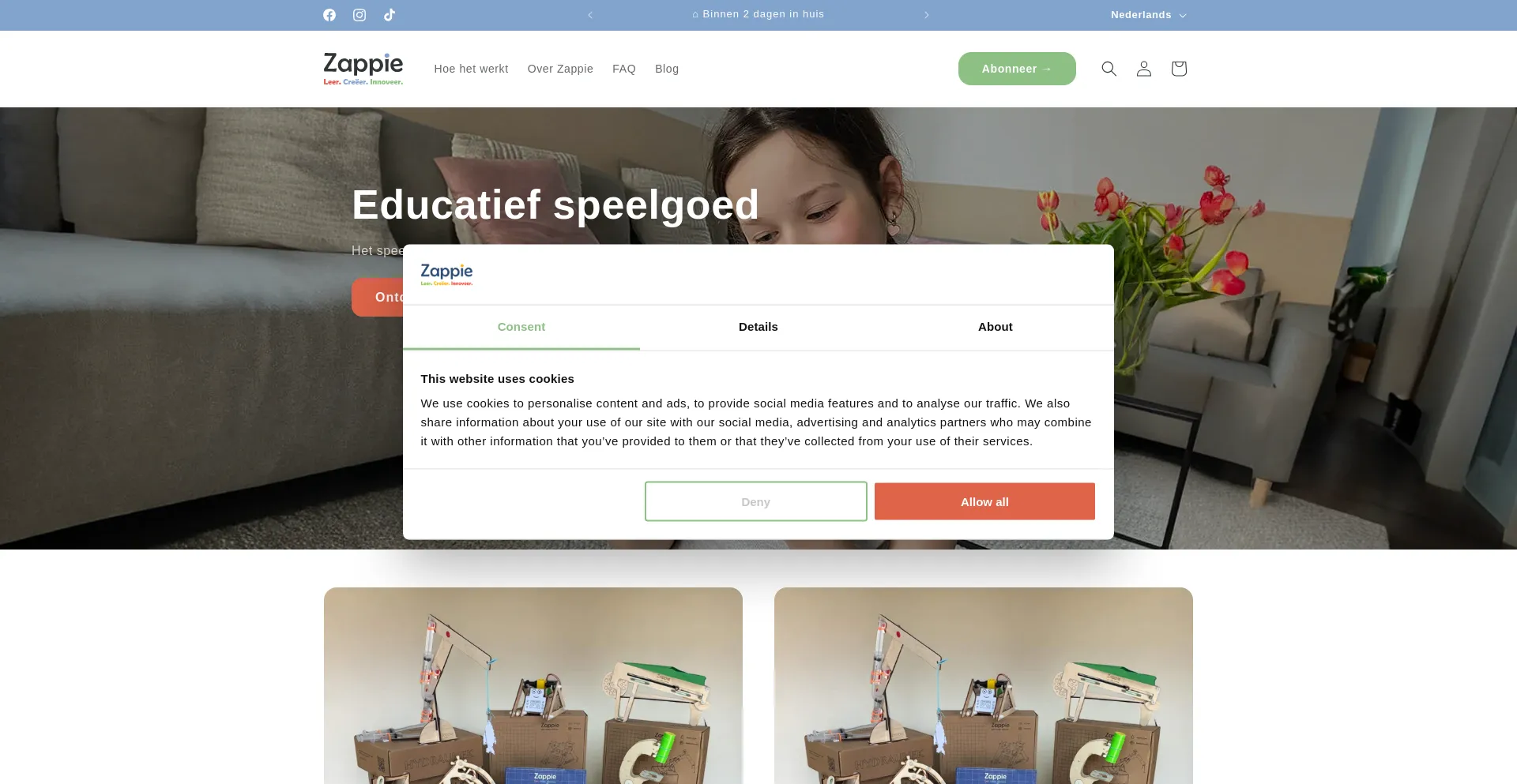Website screenshot of Zappiebox.com