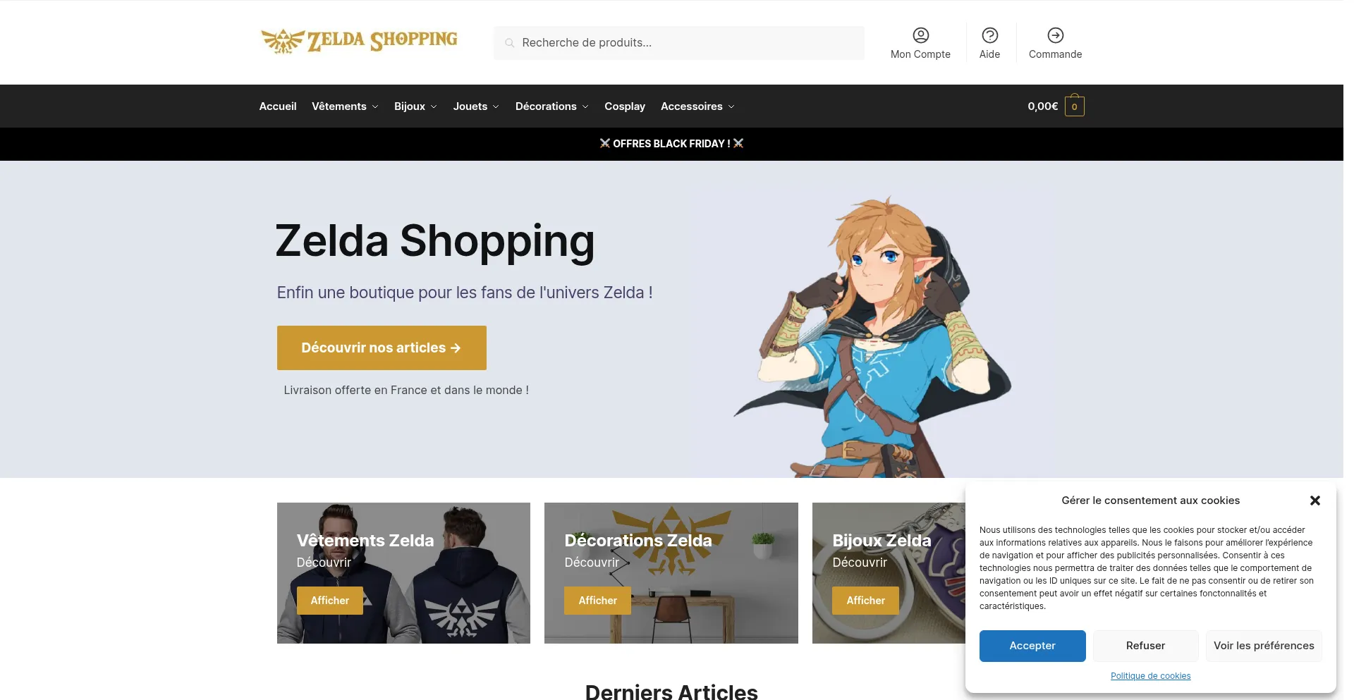 Website screenshot of Zelda-shopping.com