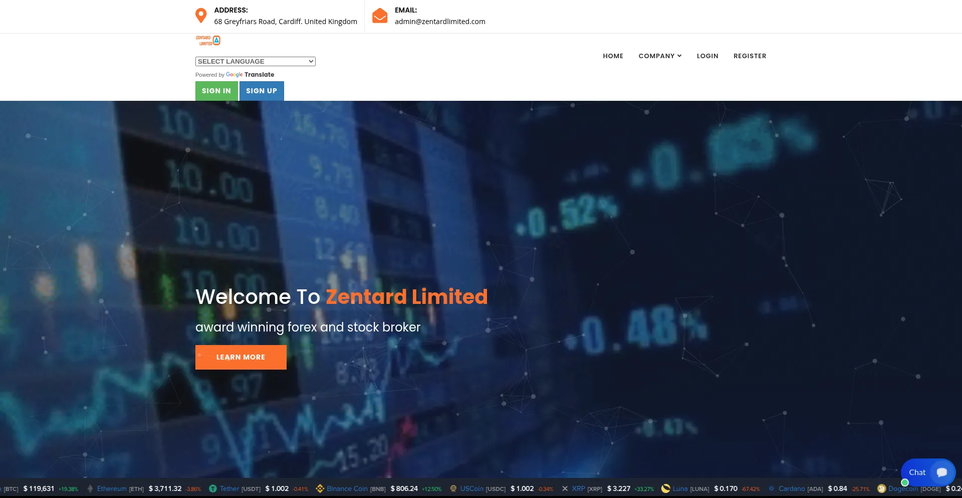 Website screenshot of Zentardlimited.com